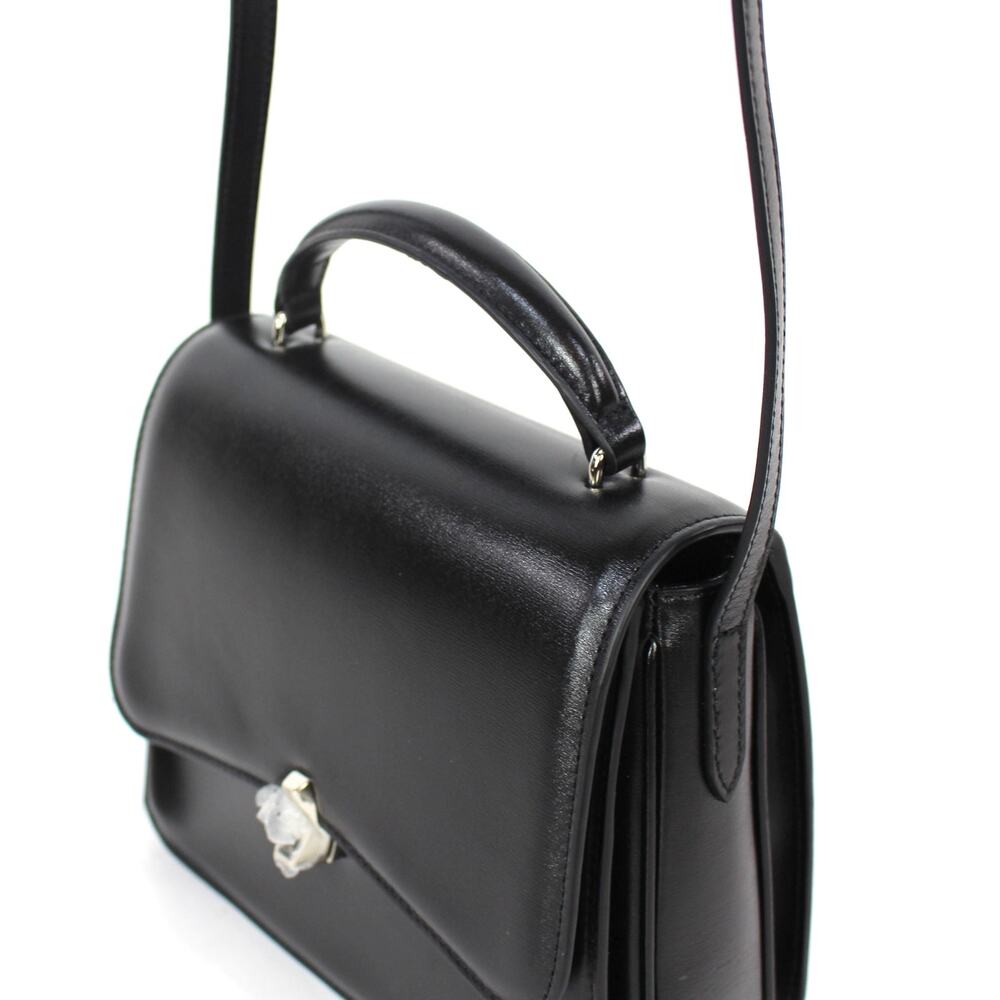 Reformation Monica Black Leather Crossbody Bag Silver Hardware Top Handle NEW - Picture 3 of 9